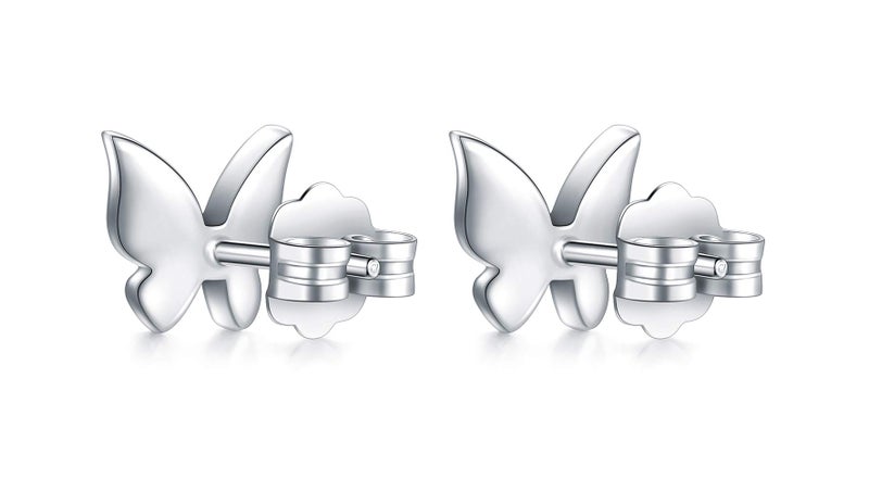 BORUO 925 Sterling Silver Stud Earrings, BoRuo Cubic Zirconia Butterfly Earrings - Image 3